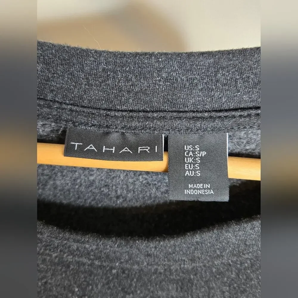 TAHARI Charcoal Gray Sweatshirt with Button Accents Longsleeve Scoop Neck Small